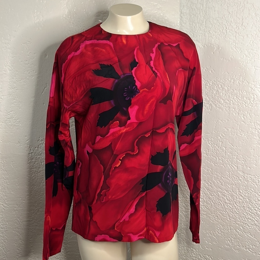 ELLEN Tracy vtg 100% silk floral blouse SZ 4 - Picture 2 of 10